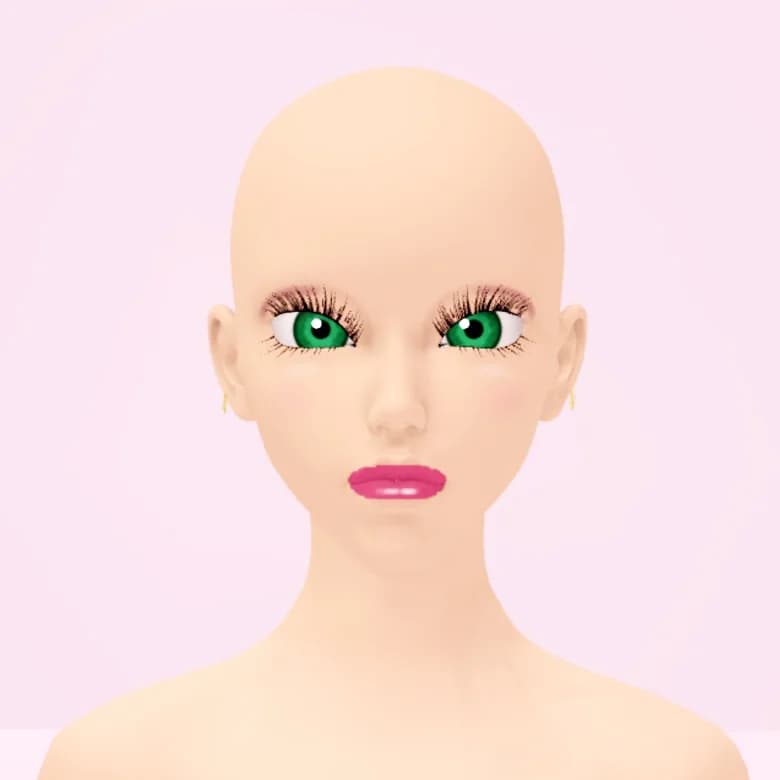 The makeup editor in Makeup Battle: product cards, brush settings and a color palette beside the face